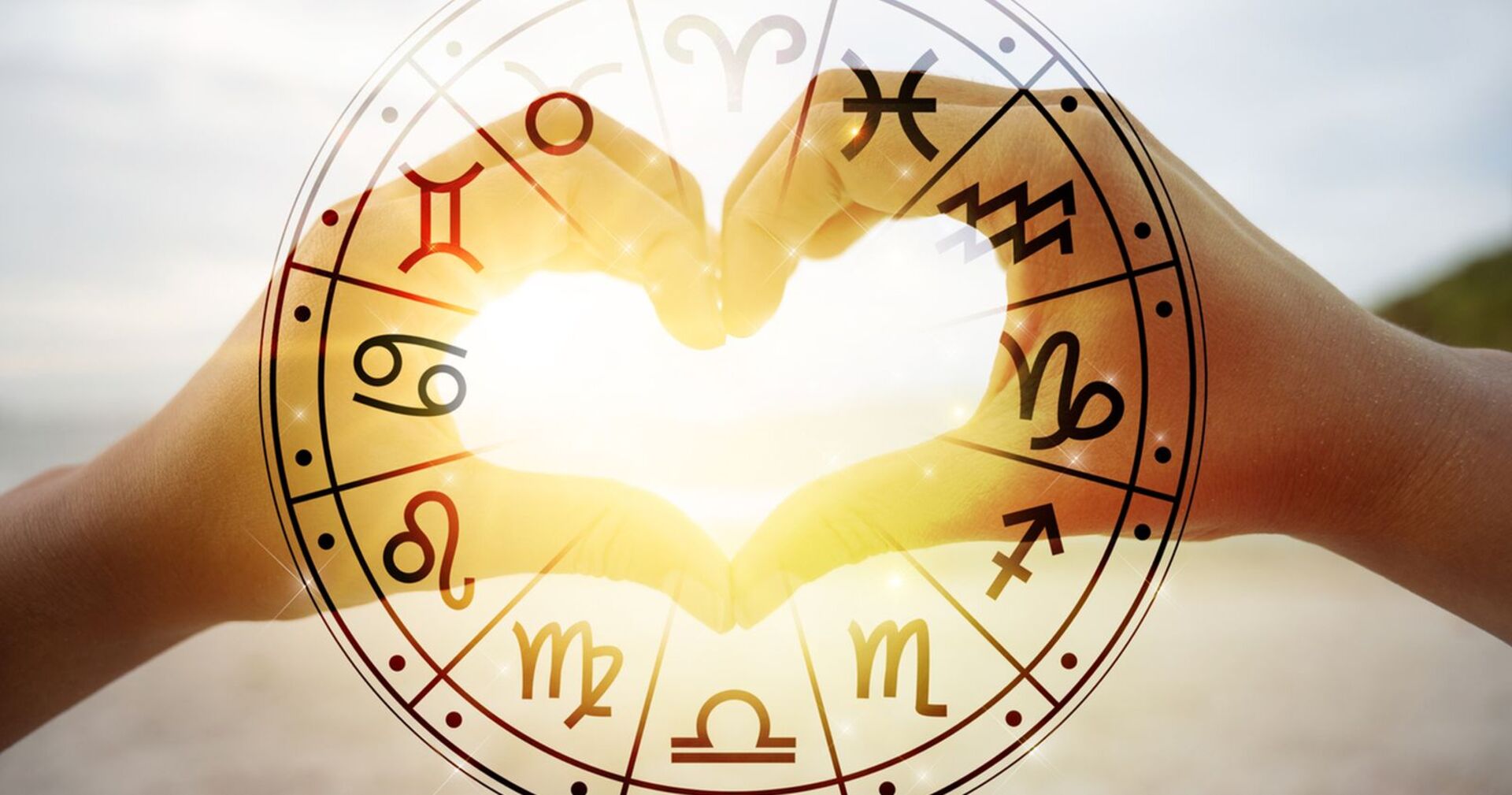 Sternzeichen und Hande, die ein Herz formen.