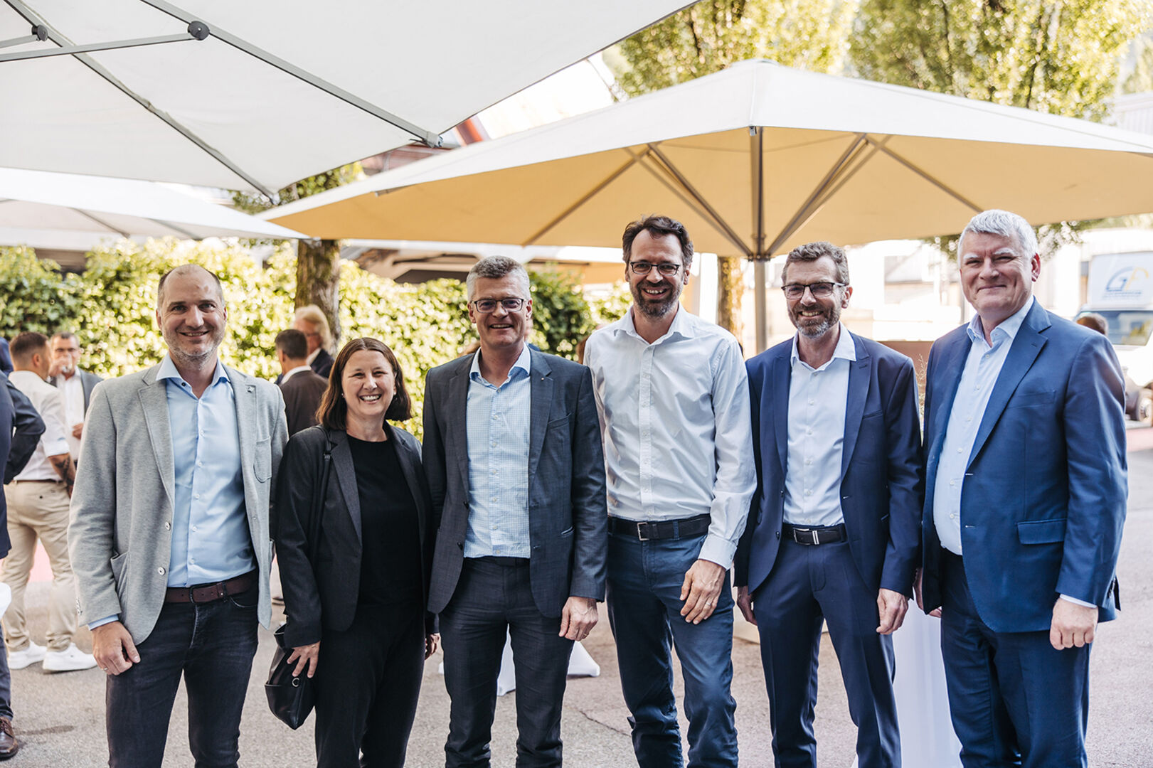 Andreas Müller, Sabiner Steinhauser, GF Hugo Rohner, Markus Becker, Norbert Linder (alle Tridonic) und Vorstand Alfred Felder (Zumtobel Group) (v. li.)