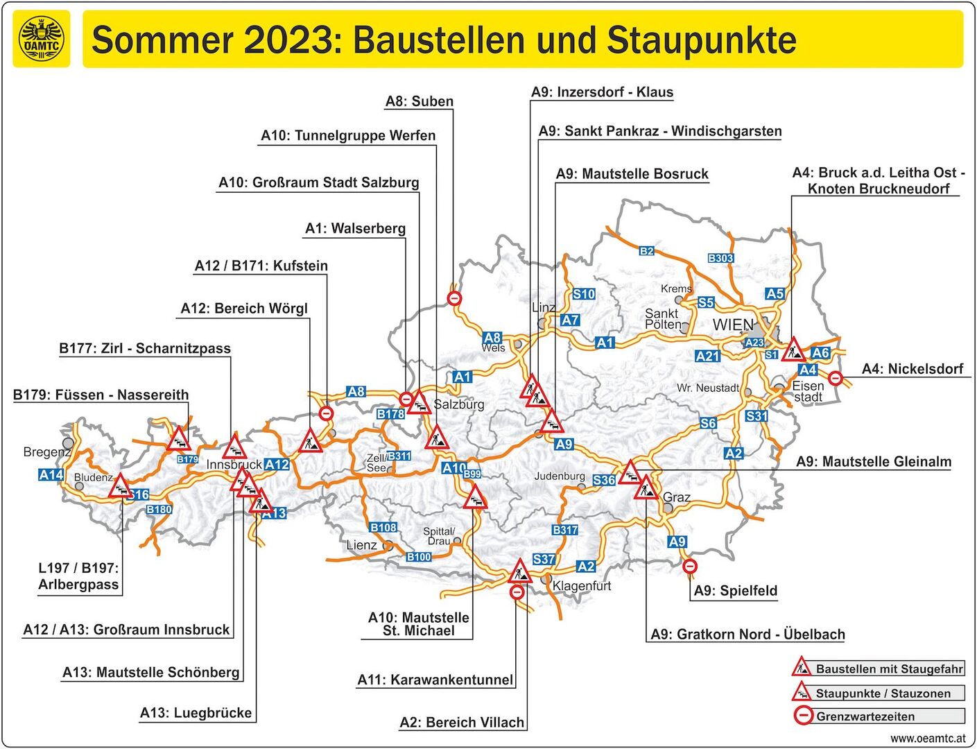 Eine Karte mit den wichtigsten Stau Hot Spots