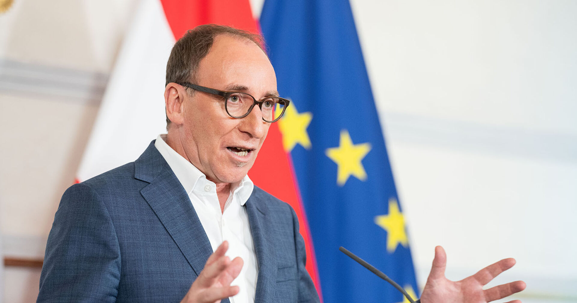 Gesundheitsminister Johannes Rauch (Grüne) im Rahmen einer Pressekonferenz.