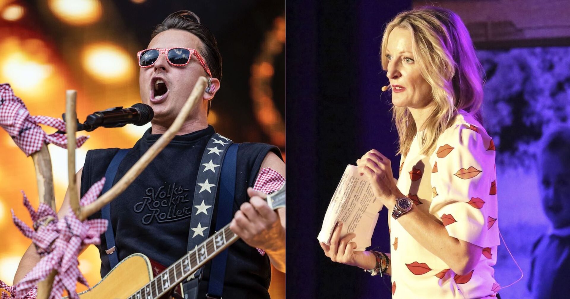 Je ein Bild von Monika Gruber und Andreas Gabalier auf der Bühne.