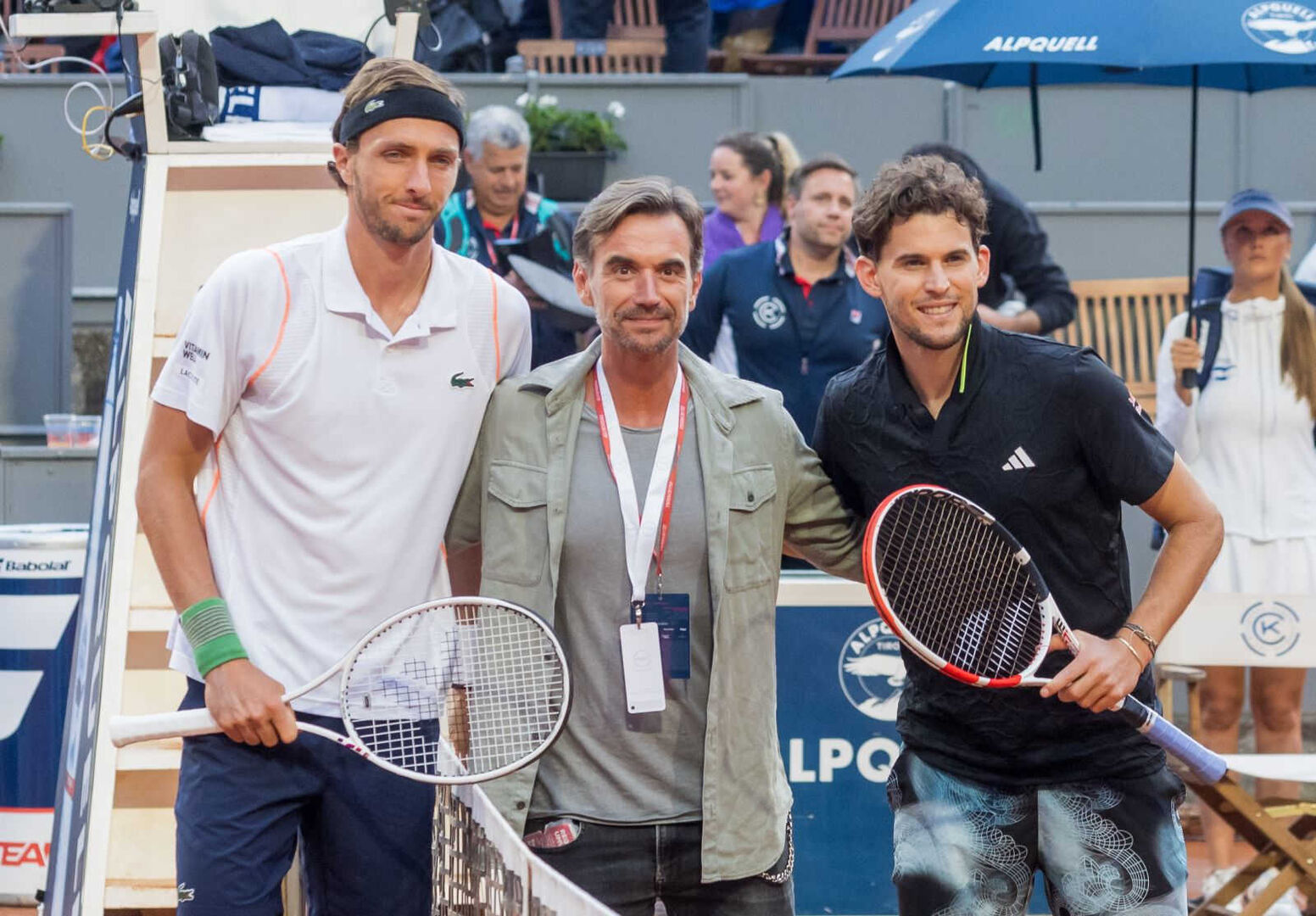 Schlager-Star Florian Silbereisen mit Arthur Rinderknech und Dominic Thiem.