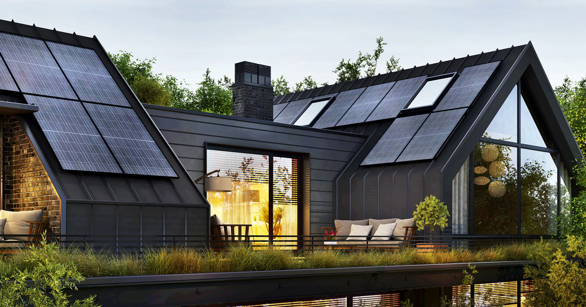 Modernes Wohnhaus mit Photovoltaikanlage auf dem Dach | Credit: iStock.com/sl-f