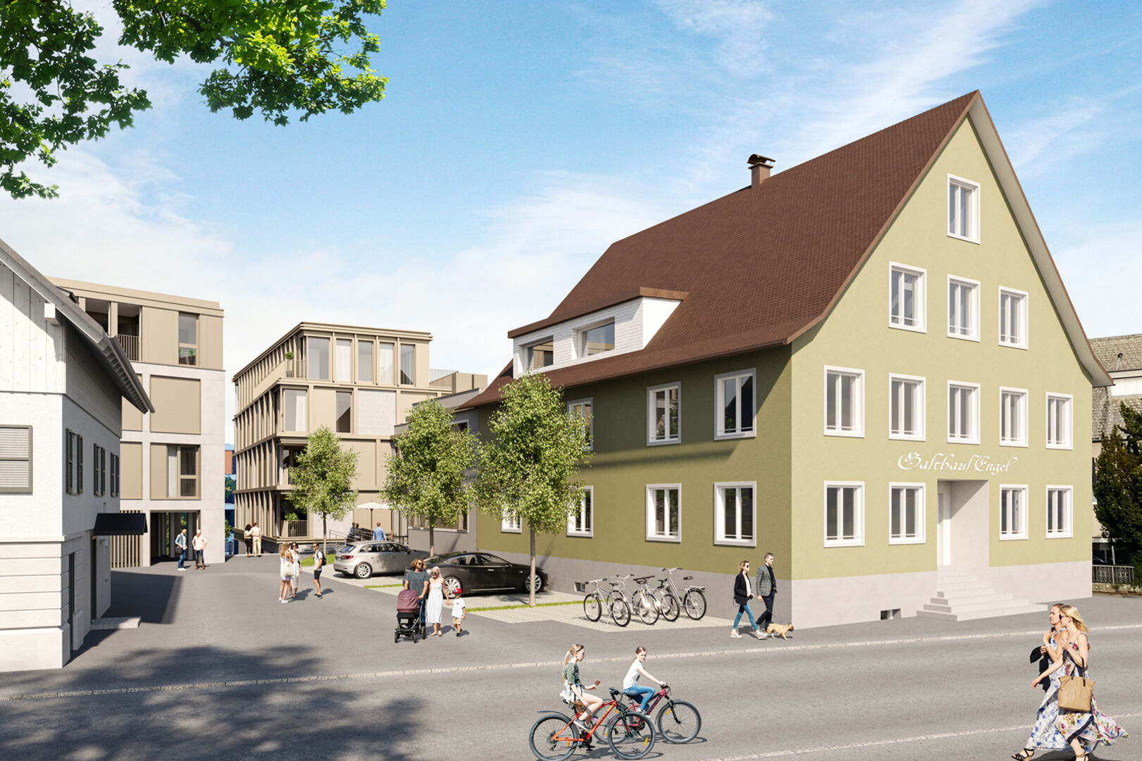 Raum.punkt Immobilien saniert im Zuge der Erweiterung Garnmarkt Ost in Götzis das Gasthaus Engel.