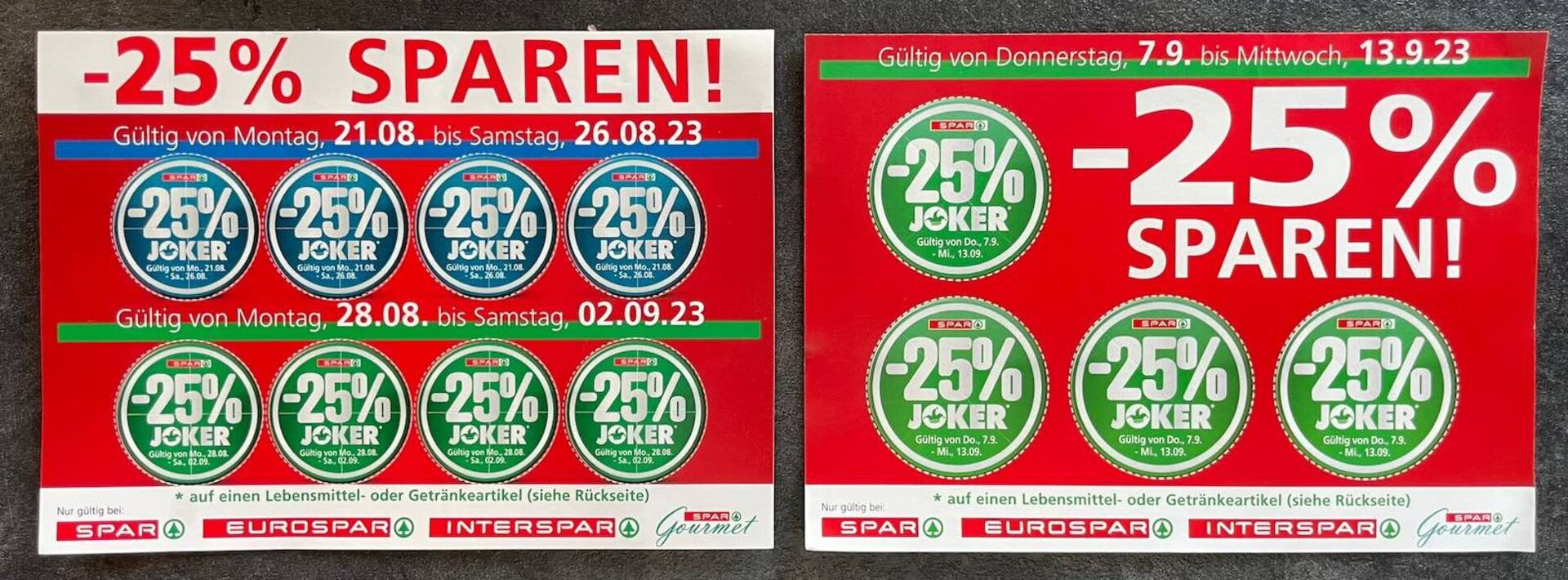 Gegenüberstellung der acht und vier Spar-Rabattmarkerl