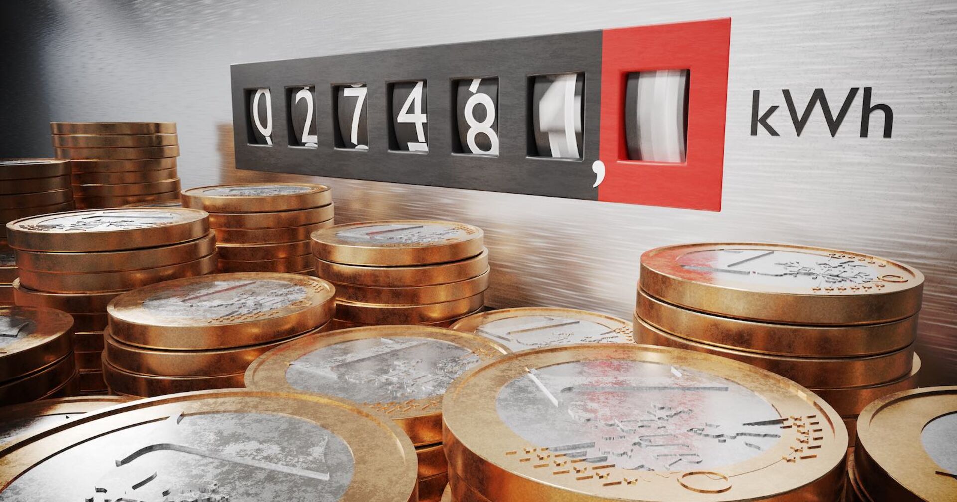 Stromzähler und viele Euro-Münzen