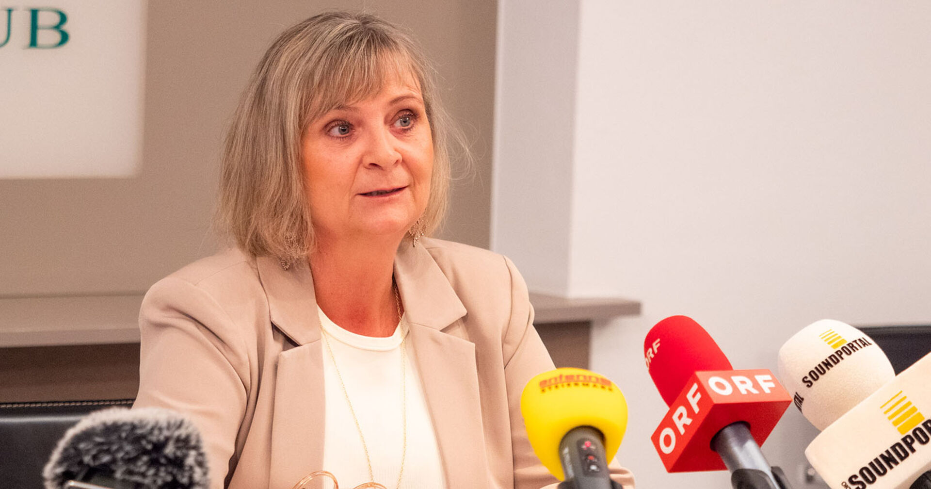 KPÖ-Klubobfrau Claudia Klimt-Weithaler im Rahmen einer Pressekonferenz im Steirischen Presseclub