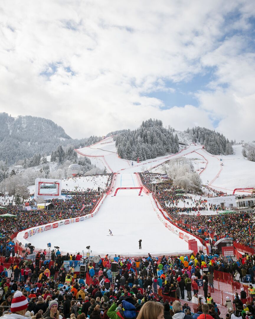 Skiabfahrtspiste in Kitzbühel beim Hahnenkamm Rennen