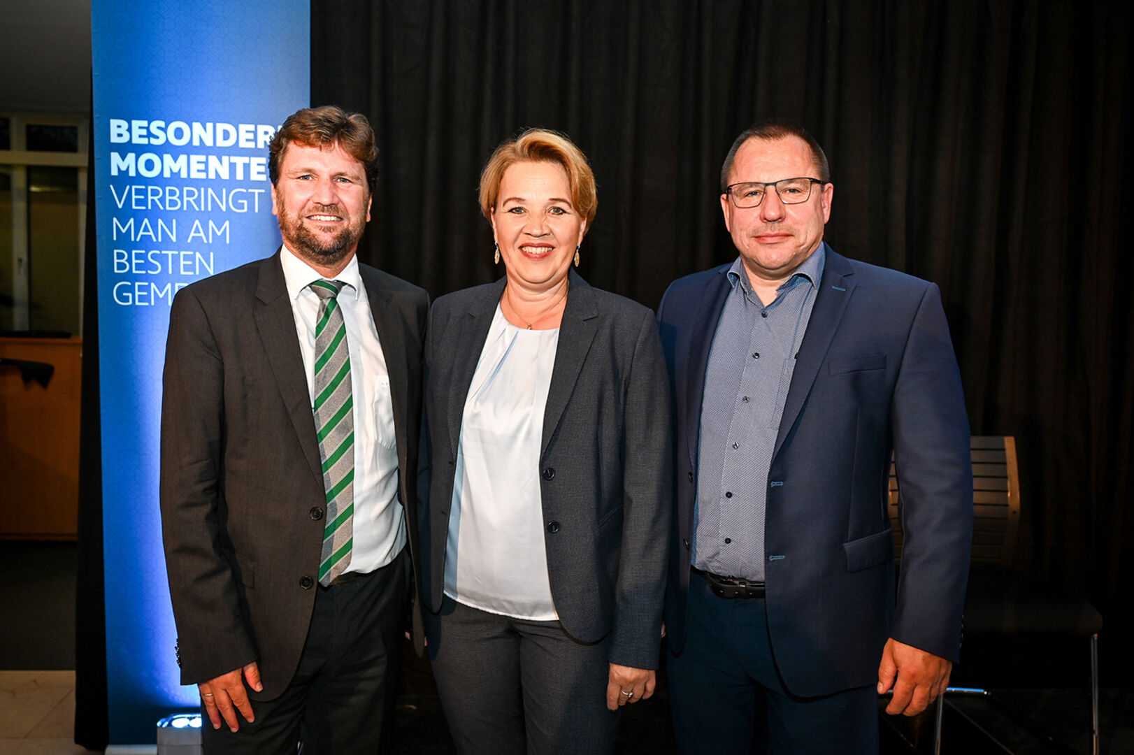 Hypo Vorarlberg Vorstandsvorsitzender Michel Haller, Bgm. Andrea Kaufmann und CFO Thomas Erath (Zumtobel Group) (v. li.)