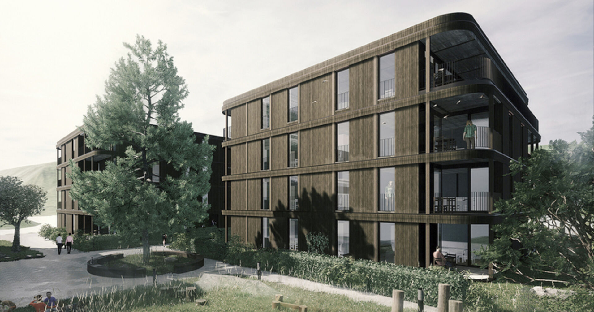 Es entstehen 28 Einheiten, gekleidet in eine natürliche Holzfassade.