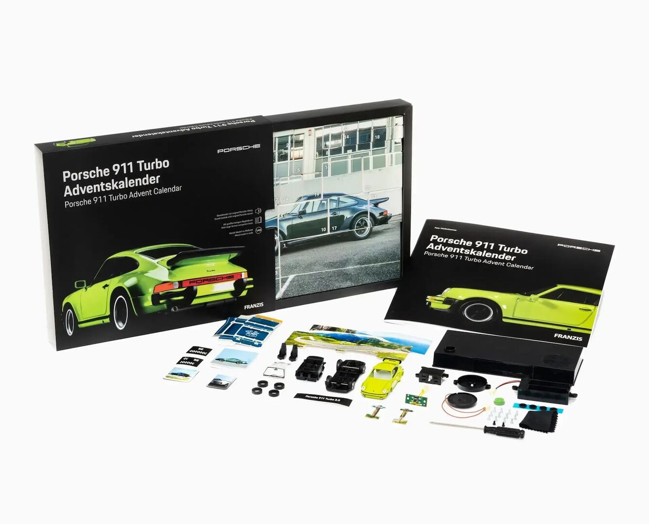 Der Modellbausatz in einem Porsche-Adventskalender.