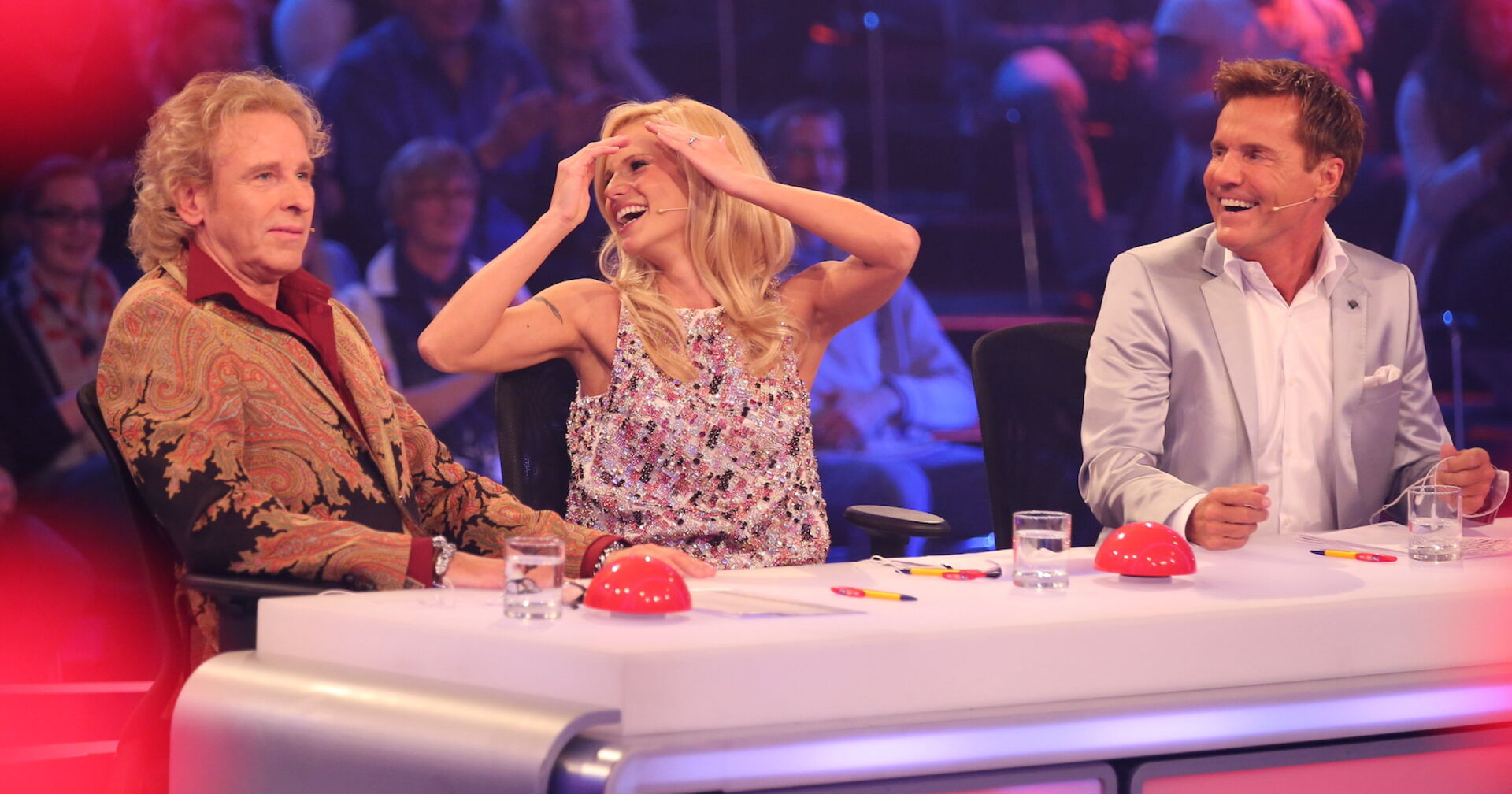 Thomas Gottschalk, Michelle Hunziker und Dieter Bohlen auf der Jury-Bank | Credit: Gregorowius,Stefan / Action Press / picturedesk.com