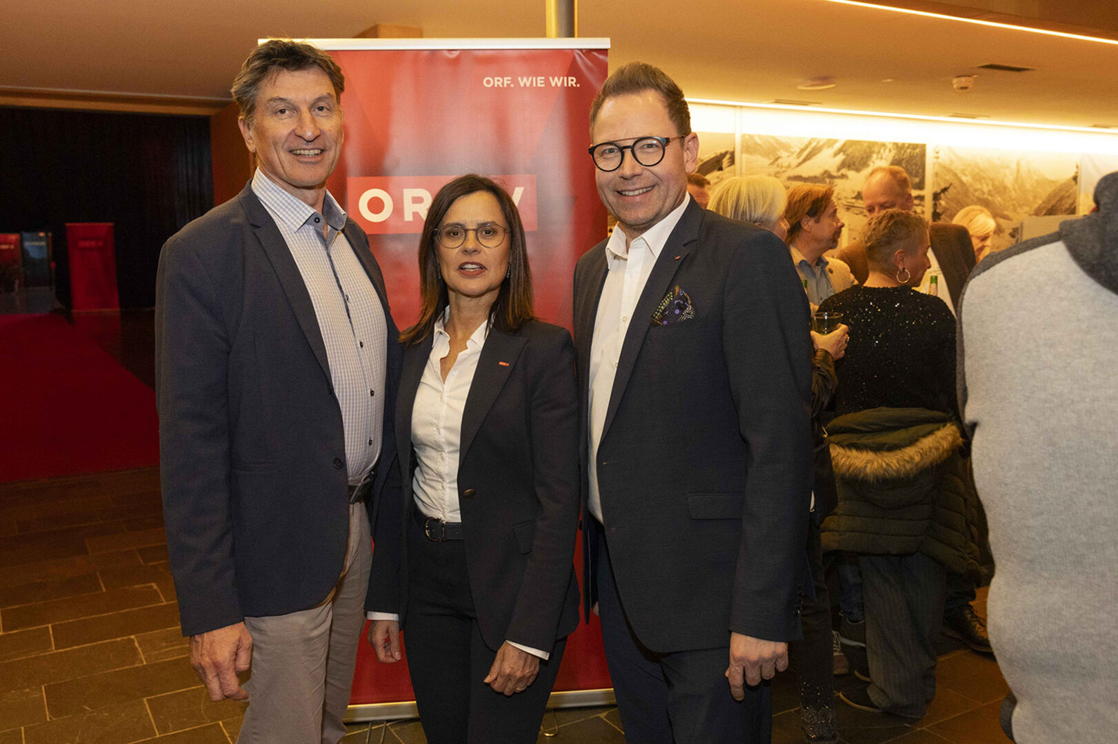 Tom Matzek (ORF-Hauptabteilung Bildung, Wissenschaft und Zeitgeschehen), ORF-Landesdirektoren Esther Mitterstieler (Tirol) und Markus Klement (Vorarlberg)