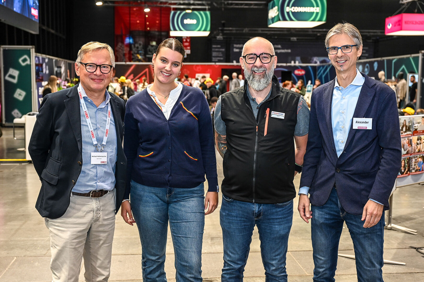 GF Michi Hollersbacher (FG Handel), Bianca Dobler (dm Dornbirn), Rene  Schwendinger (Intersport Fischer) und Alexander Kappaurer (Sutterlüty) (v. li.)
