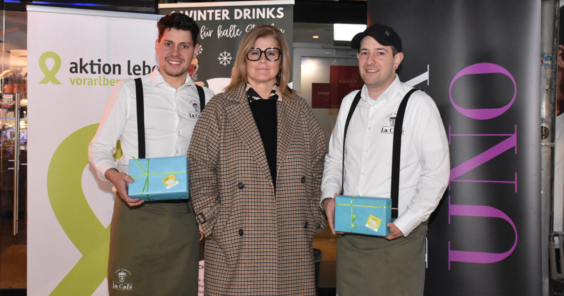 Lydia Vukojevic (Linea Uno GF) mit den La Café Chefs Manuel Vetter (li.) und Claudio Errico