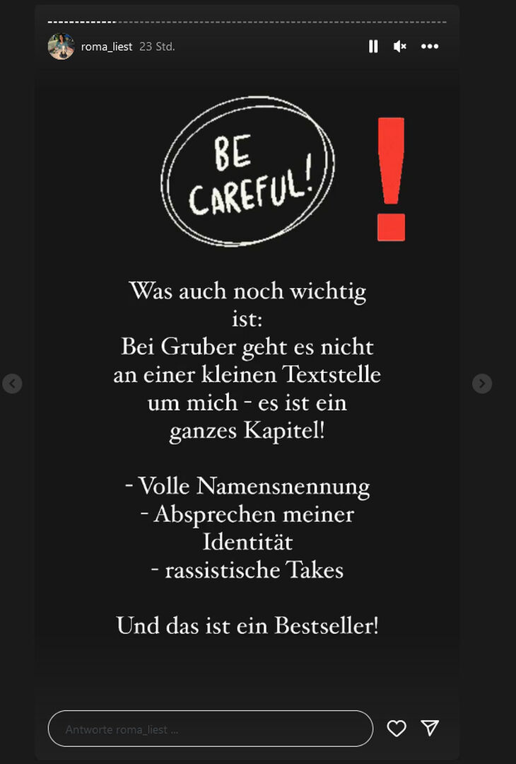 Ein Screenshot aus Roma Maria Mukherjees Insta-Story.