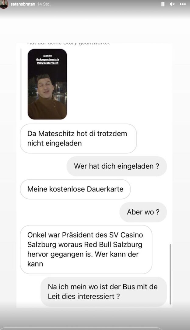Satans Braten zeigt einen Screenshot auf Instagram.