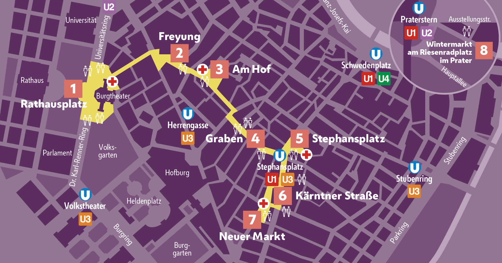 Lageplan der Stationen am 32. Wiener Silvesterpfad  | Credit: stadt wien marketing gmbh