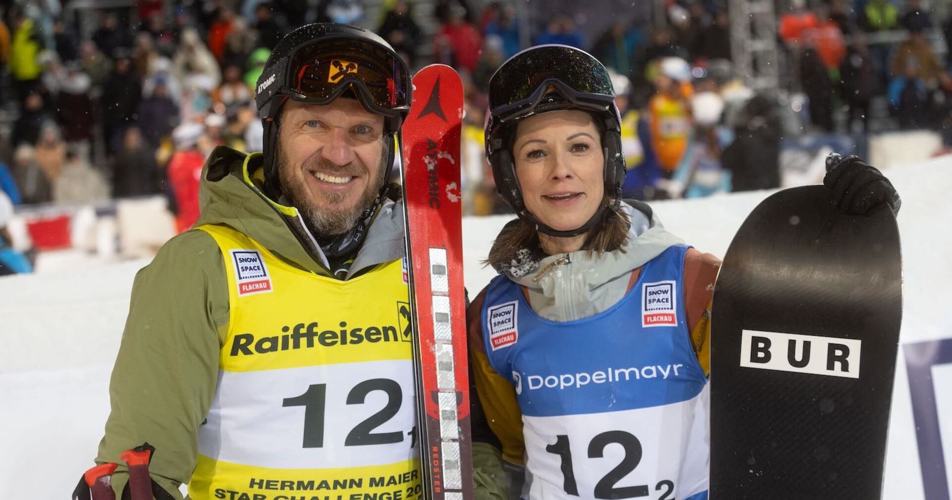 Hermann Maier und Christina Stürmer im Zielgelände der Star Challenge