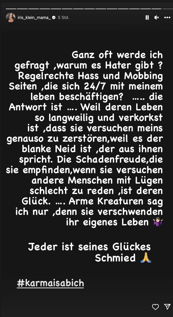 Eine Instagram Story von Iris Klein.
