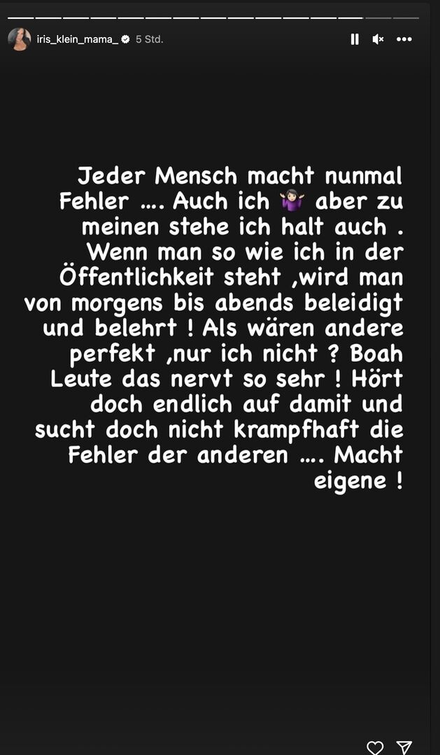 Ein Instagram Screenshot von Iris Klein.