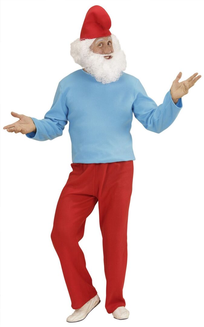 Mann als Papaschlumpf-Kostüm