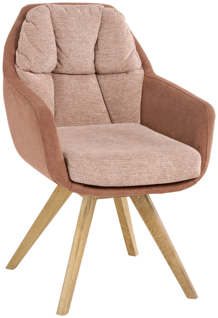 Gepolsterter Armlehnstuhl mit Holzbeinen in Peach Fuzz