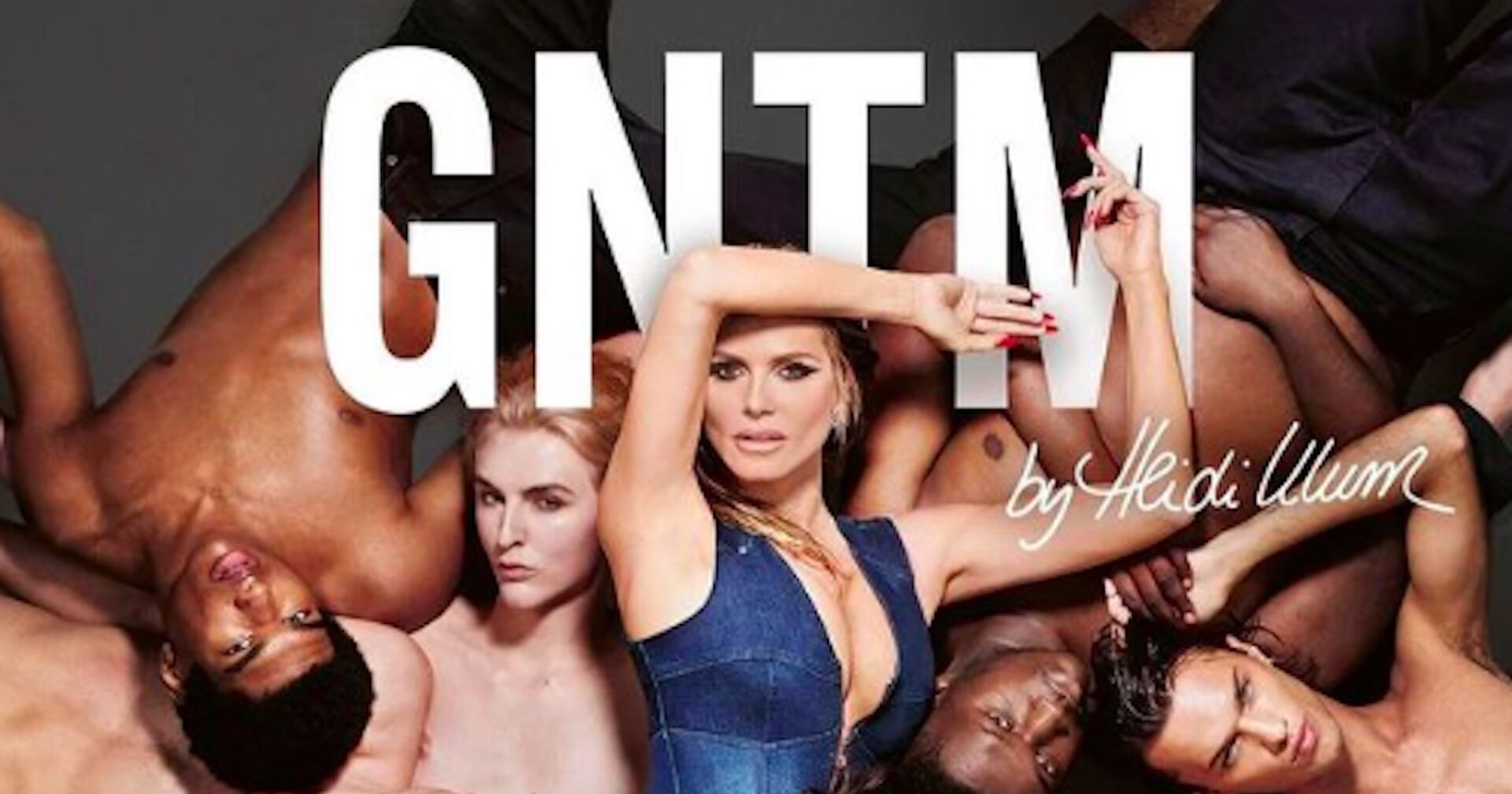Das Cover von GNTM mit Heidi Klum und den Männermodels.