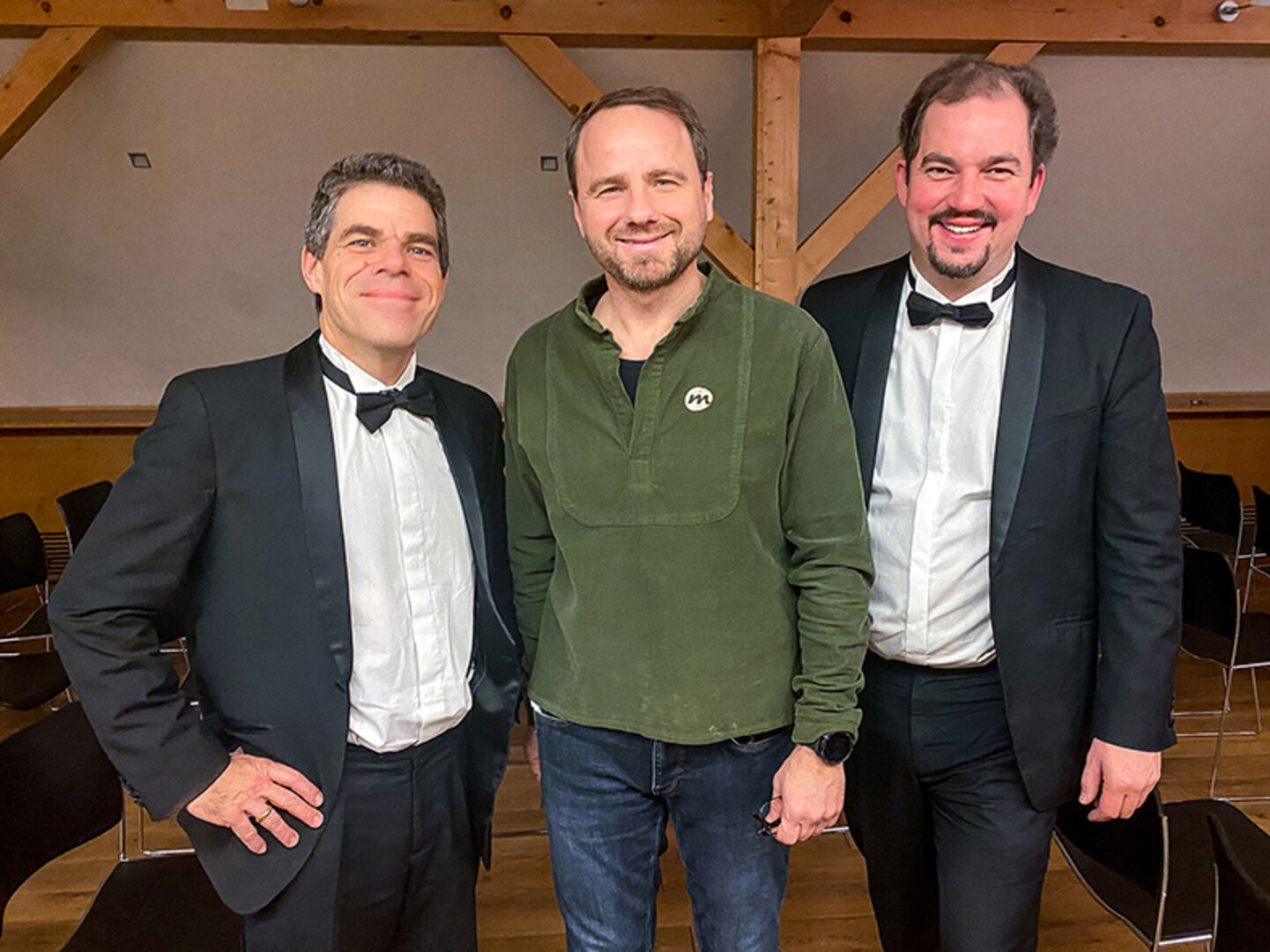 Moritz Bio-Restaurant Hohenems: Duo NOTENLOS: Bastian Pusch und Andreas Speckmann mit Bio Moritz Gastgeber Marc Brugger (mi.).