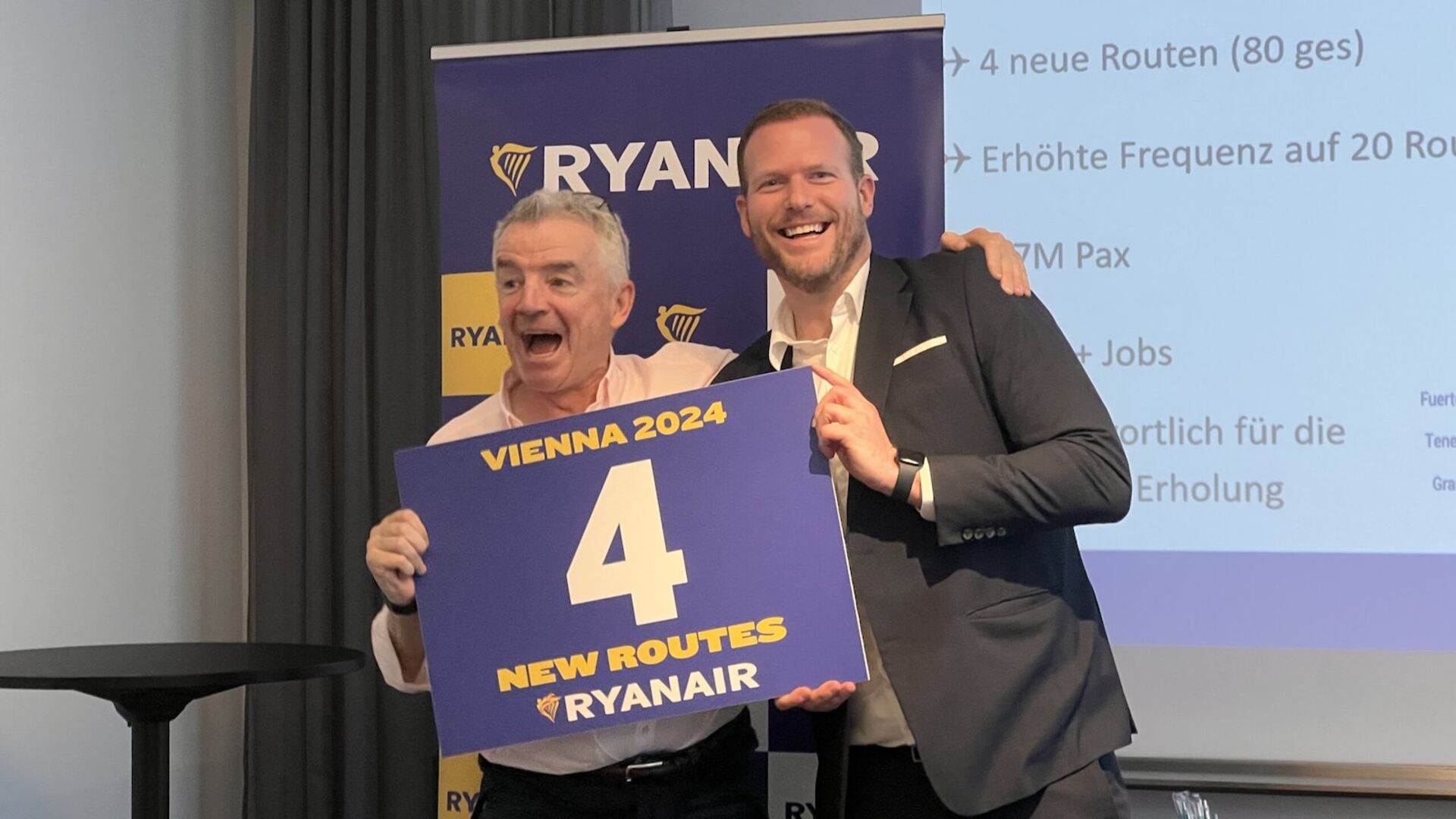 Ryanair-Chef Michael O’Leary und Ryanair Österreich-Chef Andreas Gruber.