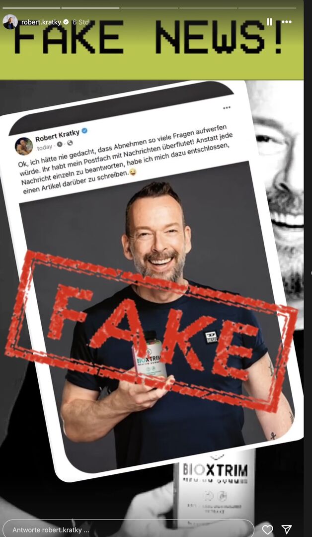 Ein Screenshot von Robert Kratky und Fake News.
