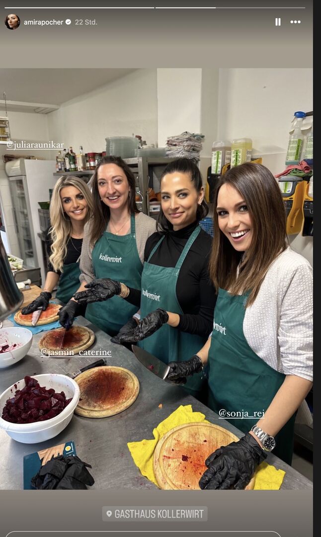 Ein Screenshot von Amira Kocher und ihren Freundinnen beim Kochen.