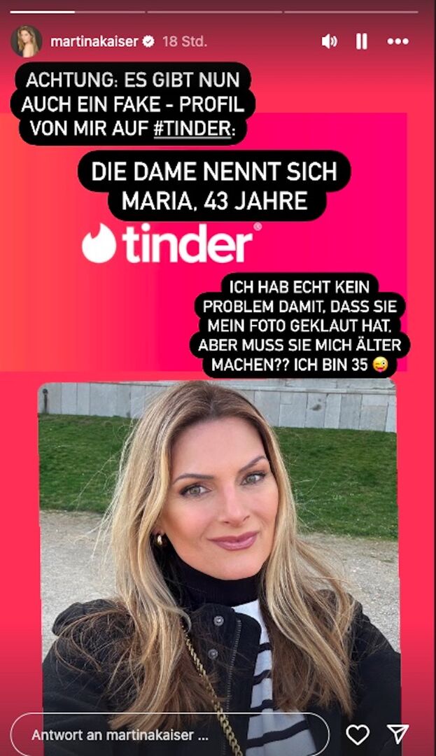 ein Screenshot von Martina Kaiser, die vor einem Fake Profil warnt