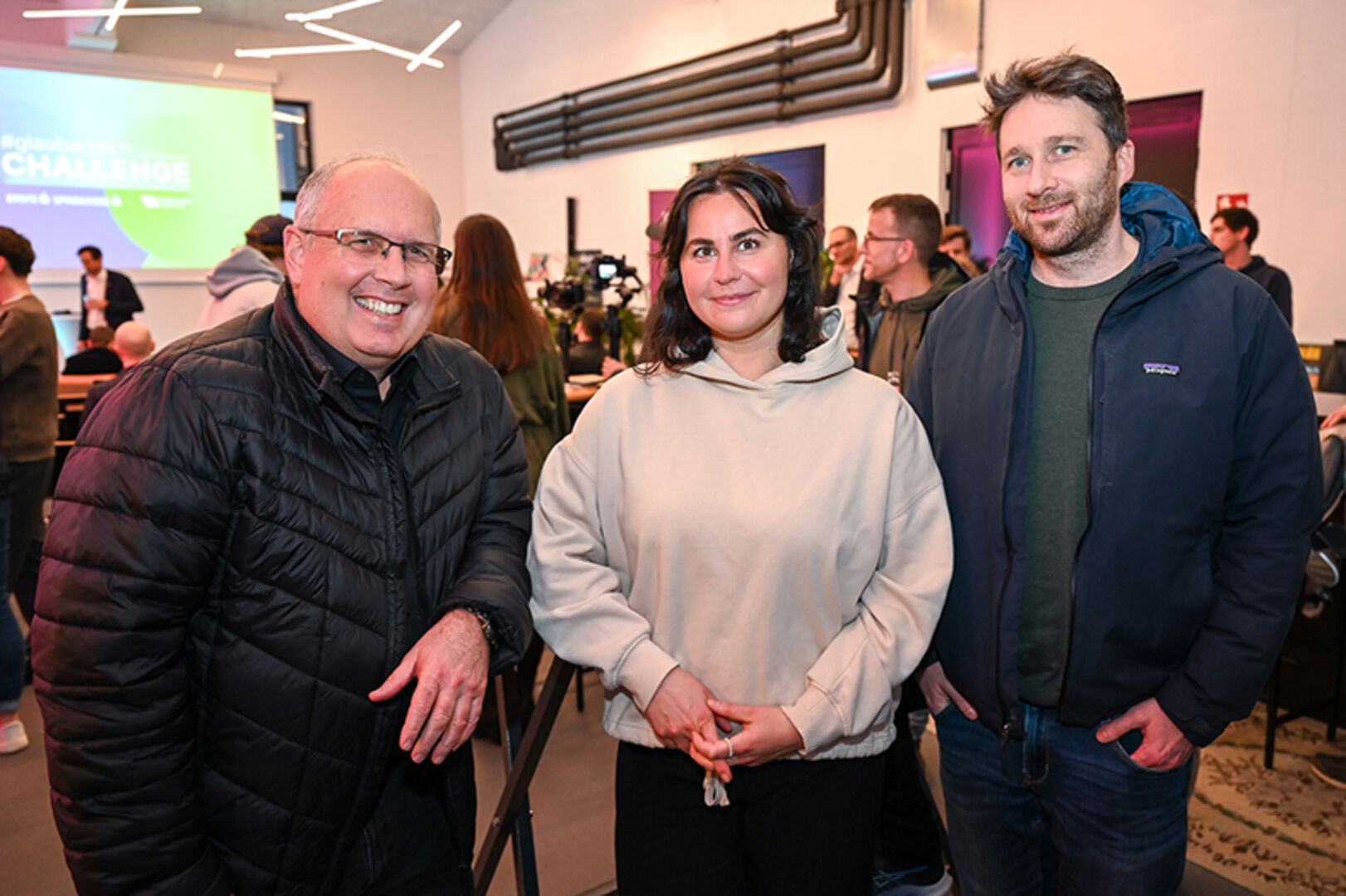 Bernd Hilby (WISTO), Nina Feuerstein (Unternehmensberaterin) und CEO Christoph Blank (City Monitor) (v. li.)