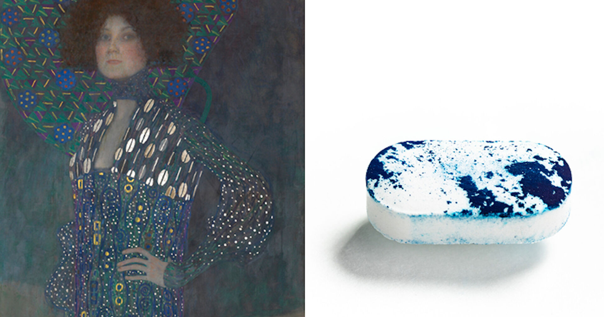 Staubpartikel von Klimts &quot;Emilie Flöge&quot; verpackt in einer Tablette