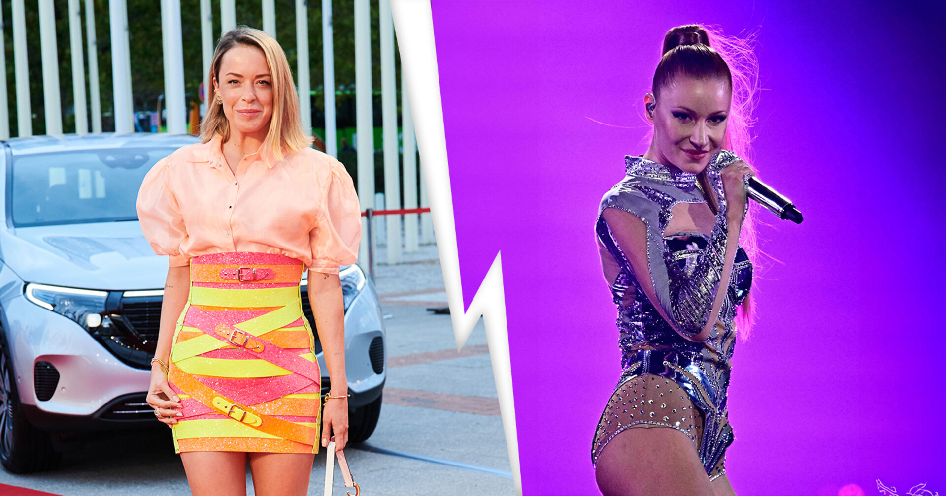 Marina Hoermanseder und Kaleen mit einem Blitz zwischen dem Foto der einen Streit symbolisiert.