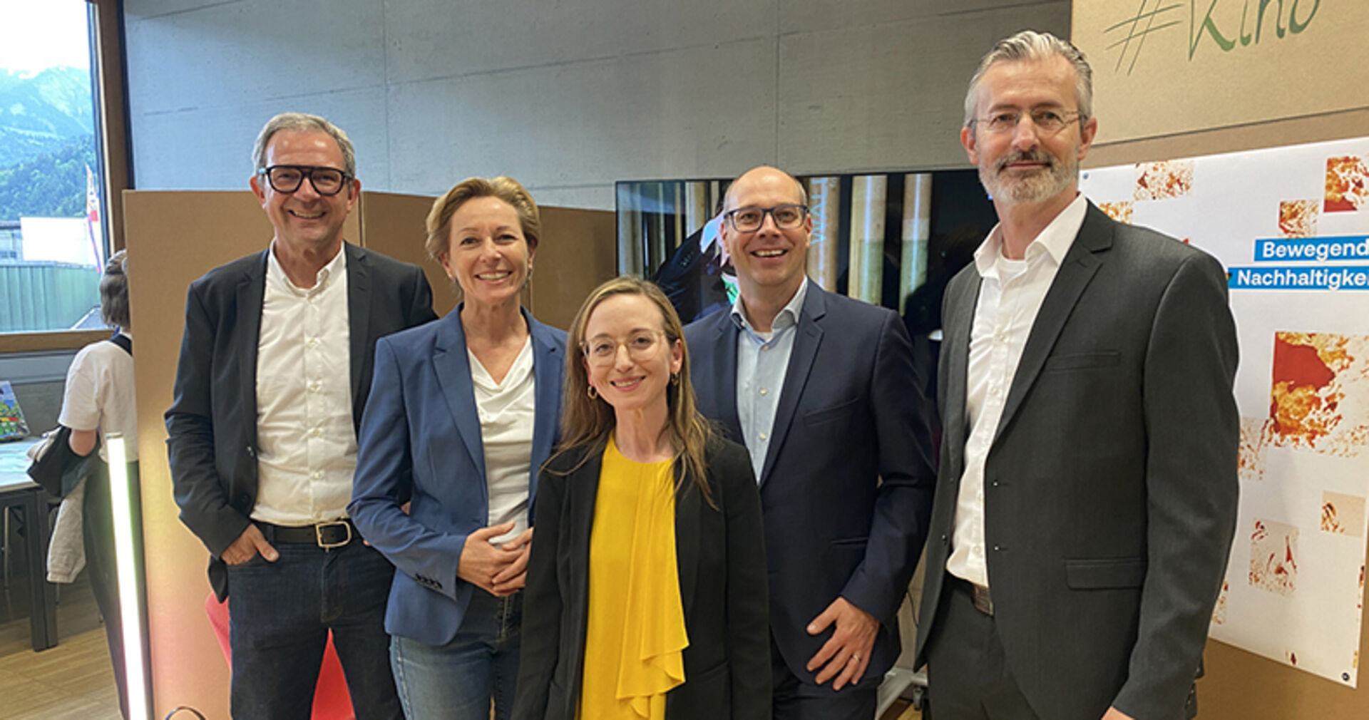 Vorstand Bernhard Ölz (PRISMA), LR Martina Rüscher,  Margarita Köhl (FHV Leiterin Intermedia), FHV-GF Stefan Fitz-Rankl und WISTO GF Jimmy Heinzl (v. li.)