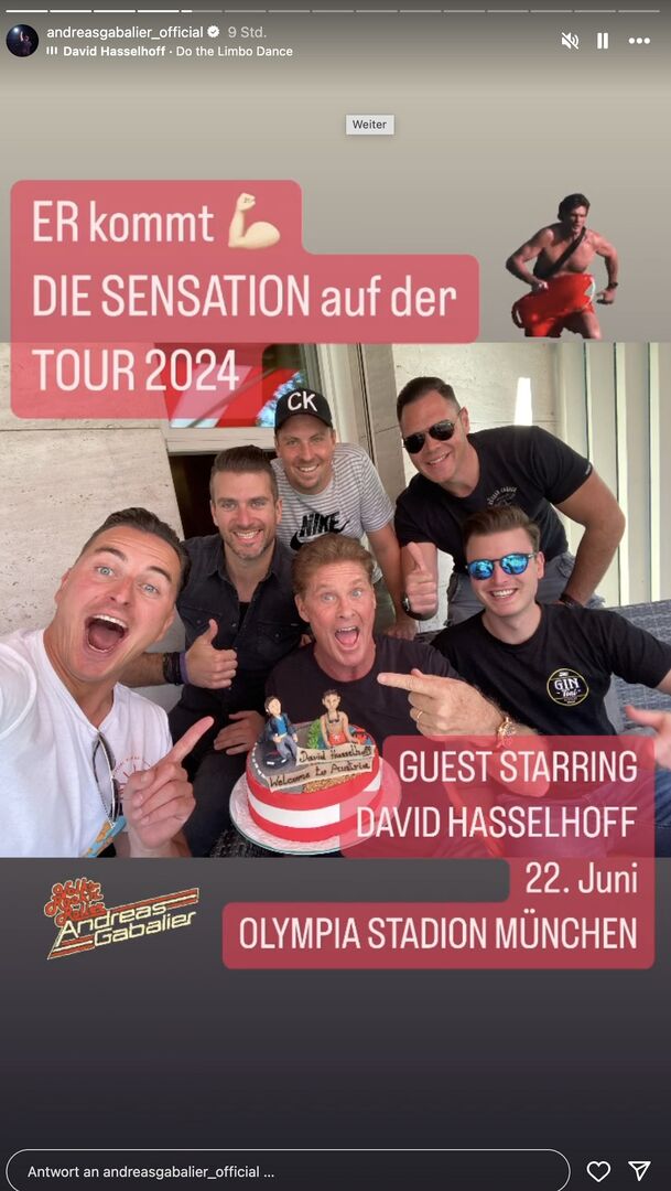 Andreas Gabalier mit David Hasselhoff auf einem Instagram Screenshot.