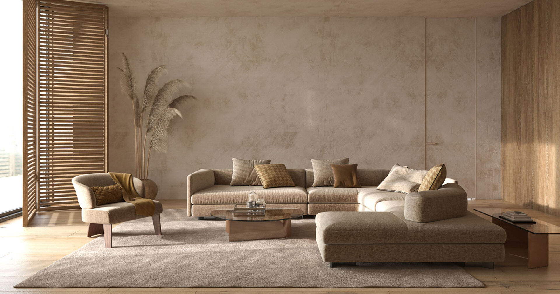 Wohnzimmer mit braunem Teppich | Credit: iStock.com/Victoriia Kovalchuk