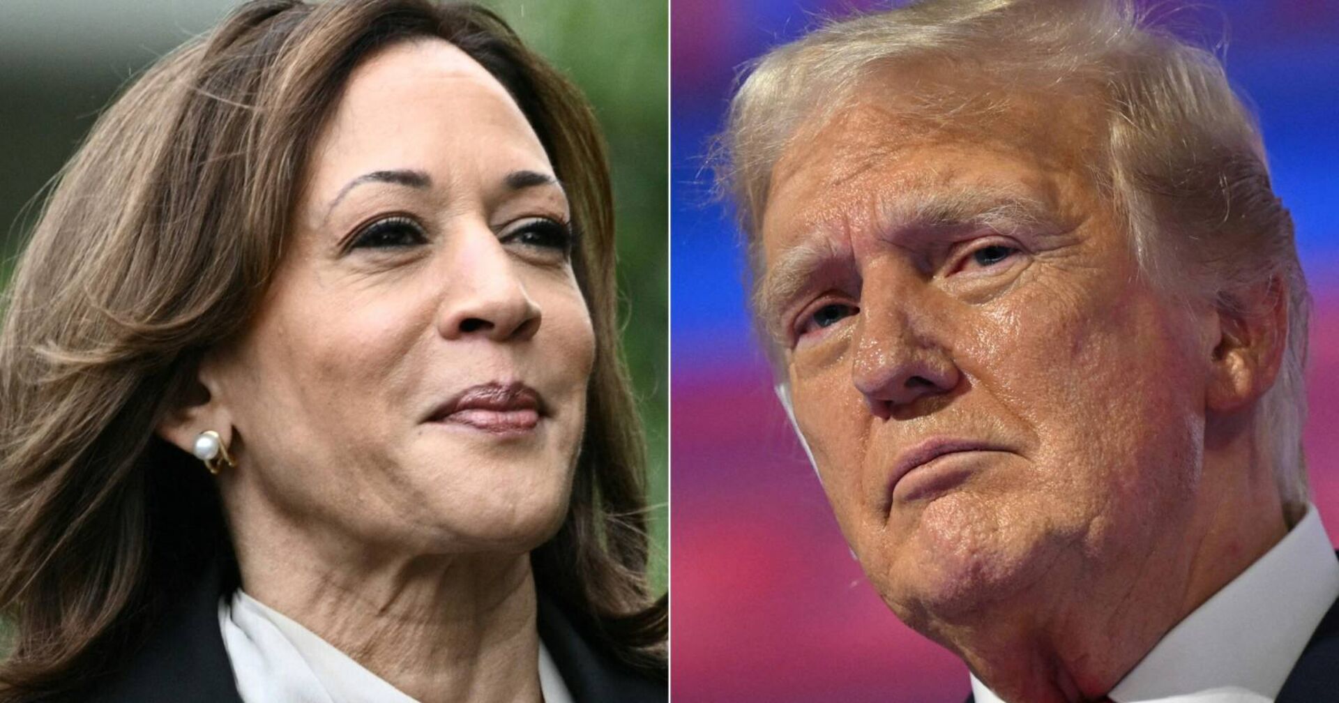 Ein Porträt von Kamala Harris neben dem Donald Trumps