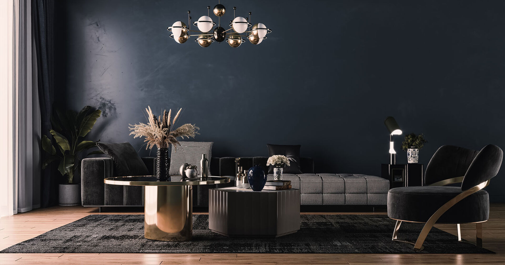 Dunkel eingerichtetes Wohnzimmer | Credit: iStock.com/Iurii Kuznetsov