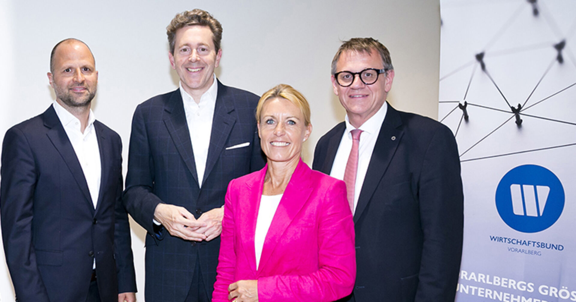 LR Marco Tittler (Obmann Vlbg. Wirtschaftsbund), WKÖ Präs. Harald Mahrer, WKV Vize-Präs. Petra Kreuzer und Direktor Wirtschaftsbund Vorarlberg Christoph Thoma