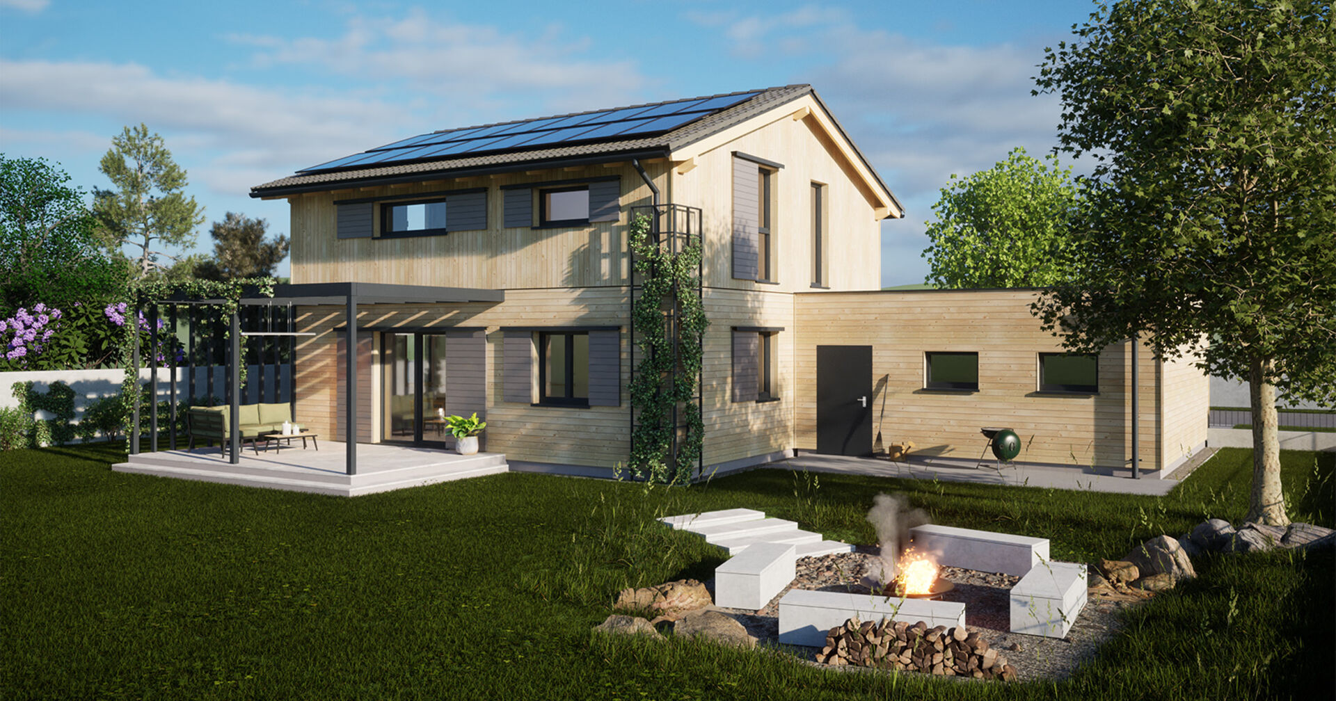 Modernes Wohnhaus in Holzoptik | Credit: HARTL HAUS