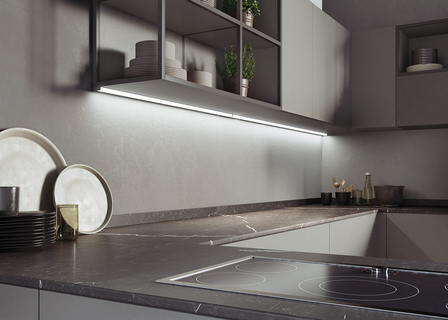 Küchenzeile in Grau-Tönen | Credit: XXXLutz