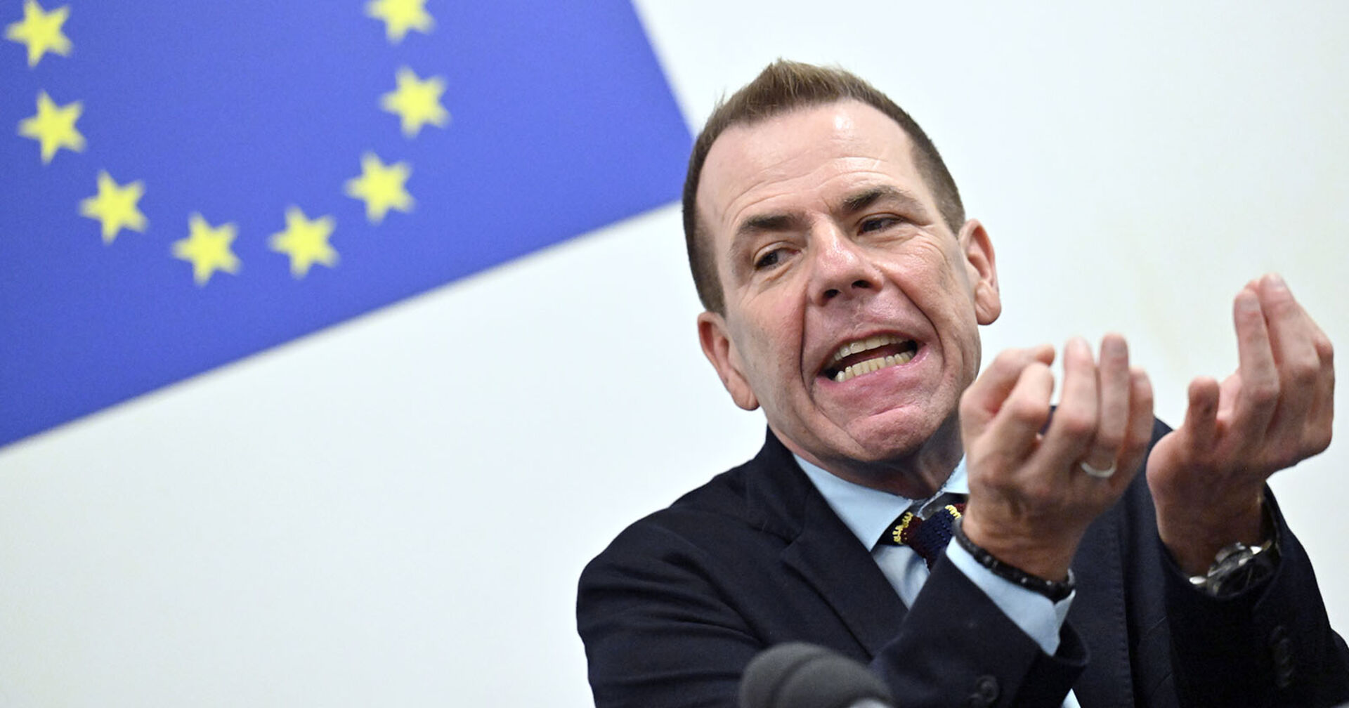 FPÖ-EU-Delegationsleiter Harald Vilimsky im Rahmen einer Pressekonferenz.