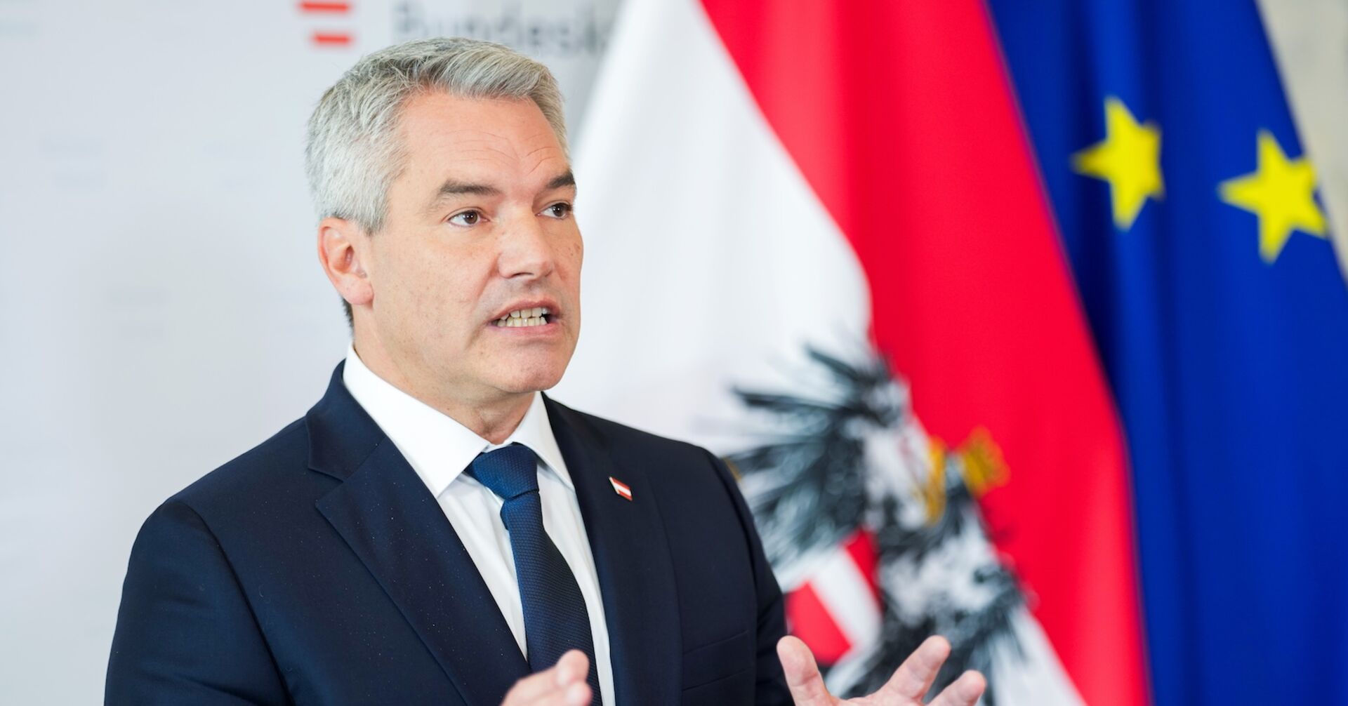 Karl Nehammer bei der Erklärung zur Hochwasser-Hilfe