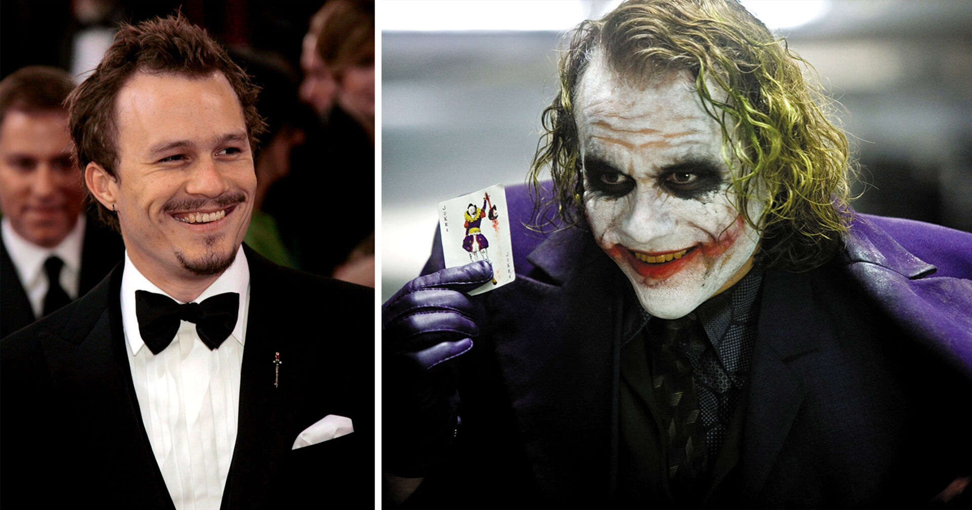 Gegenüberstellung von Heath Ledger und seiner Joker-Rolle.