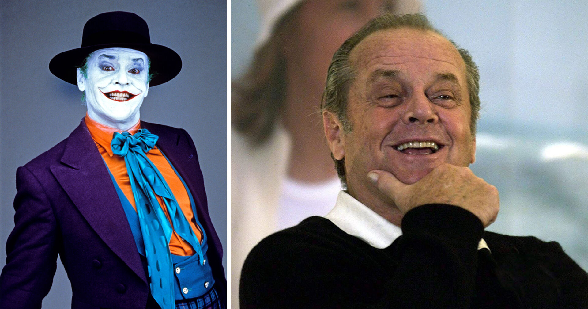 Gegenüberstellung von Jack Nicholson und seiner Joker-Rolle.