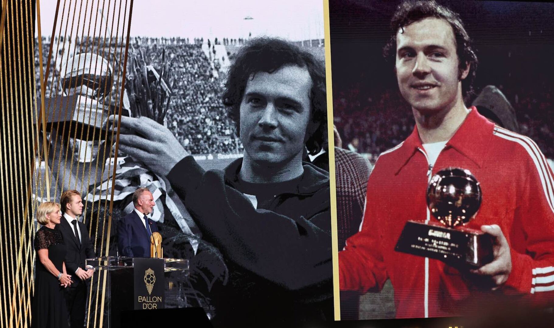 Beckenbauer-Bilder auf der großen Leinwand.