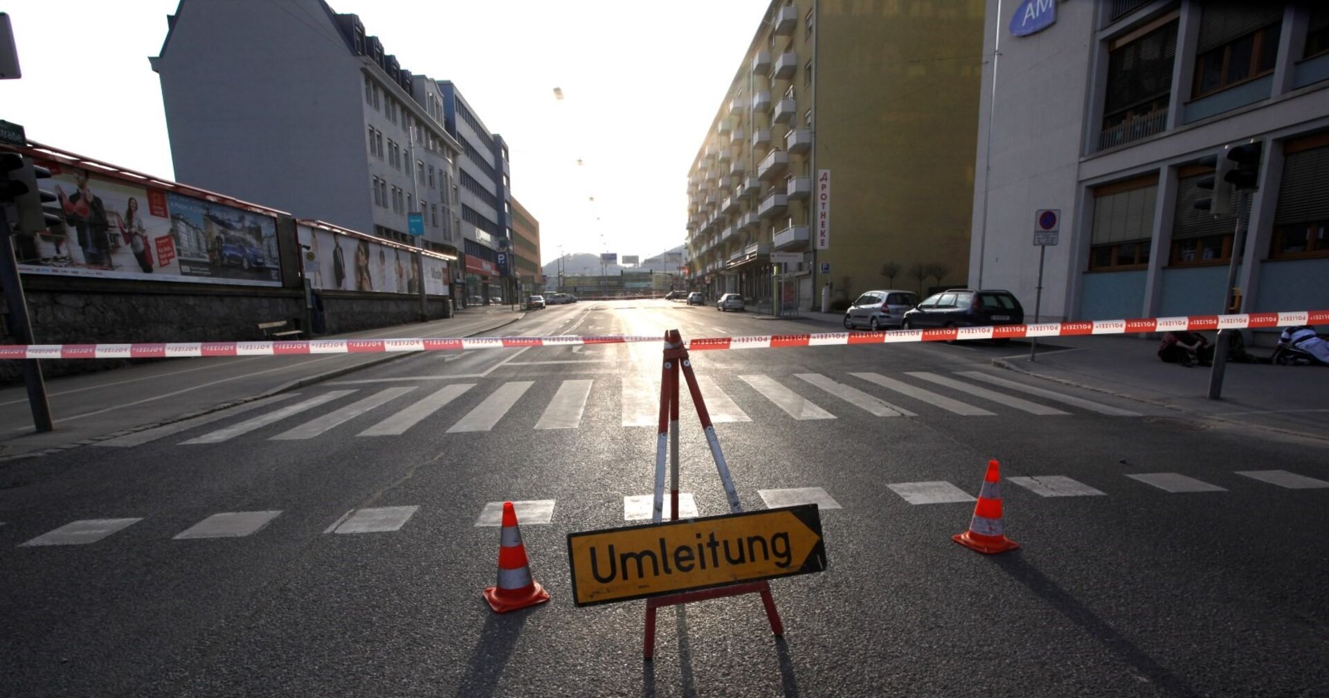 Keplerstraße in Graz, welche nach einer Bombendrohung abgesperrt ist.